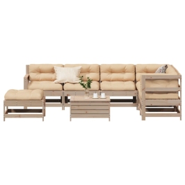 Muebles de jardín 8 pzas y cojines madera maciza pino