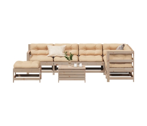 Muebles de jardín 8 pzas y cojines madera maciza pino