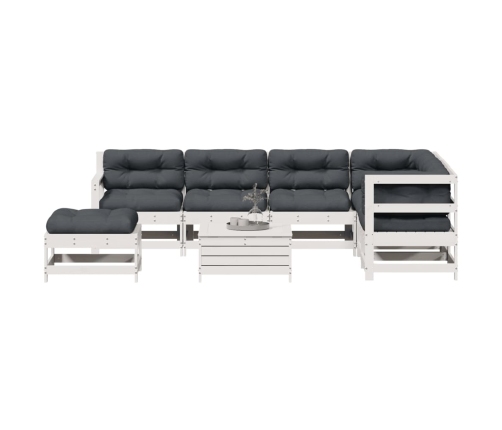 Set muebles jardín con cojines 8 pzas madera maciza pino blanco