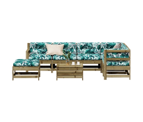 Juego de muebles jardín 8 pzas y cojines madera pino impregnada