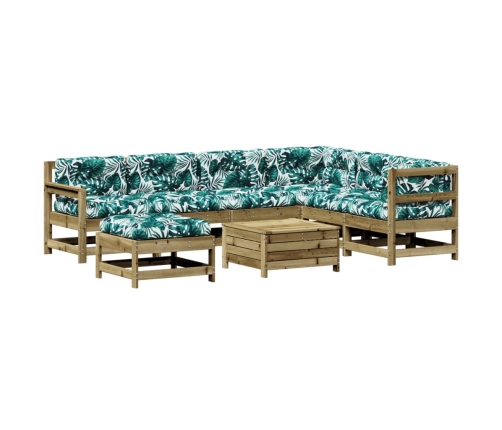 Juego de muebles jardín 8 pzas y cojines madera pino impregnada