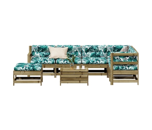 Juego de muebles jardín 8 pzas y cojines madera pino impregnada