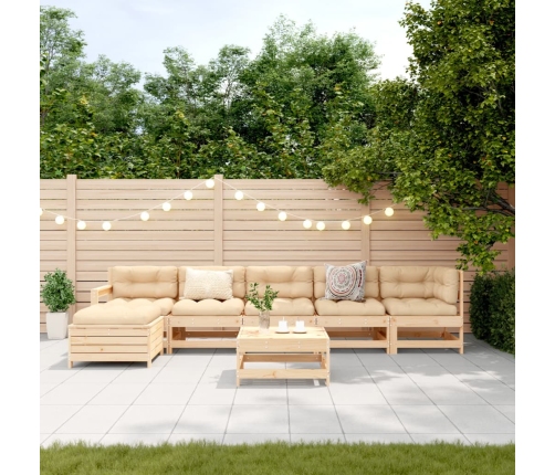 Juego de muebles de jardín 7 piezas madera maciza de pino