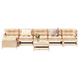 Juego de muebles de jardín 7 piezas madera maciza de pino