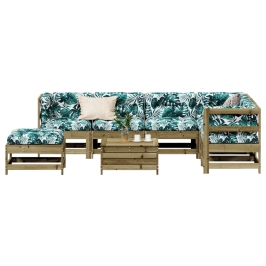 Juego de muebles jardín 8 pzas y cojines madera pino impregnada