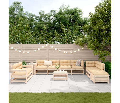 Juego de sofás de jardín 11 pzas madera maciza de pino