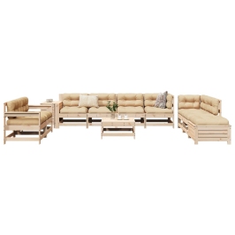 Juego de sofás de jardín 11 pzas madera maciza de pino