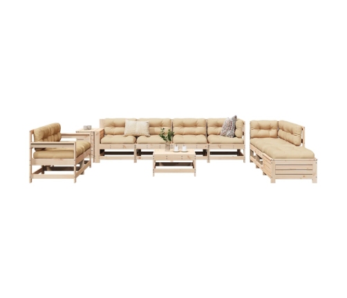 Juego de sofás de jardín 11 pzas madera maciza de pino