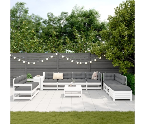Juego de sofás de jardín 11 pzas madera maciza de pino blanco