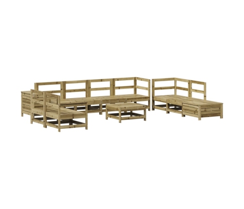 Juego de sofás de jardín 11 pzas madera de pino impregnada