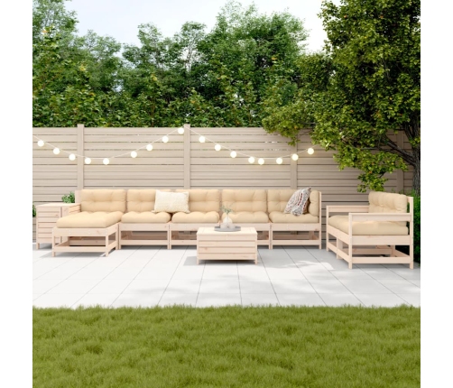 Juego de sofás de jardín 10 pzas madera maciza de pino