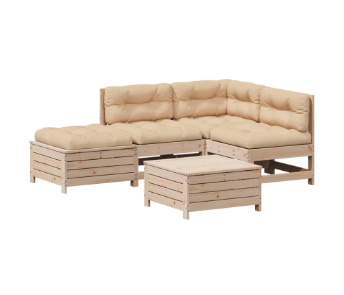 Juego de muebles de jardín 5 pzas y cojines madera maciza pino