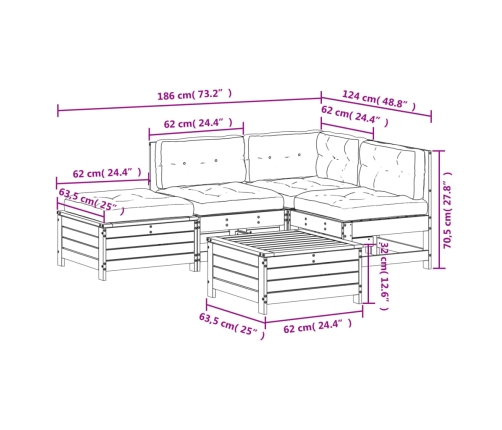 Juego de muebles de jardín 5 pzas y cojines madera maciza pino