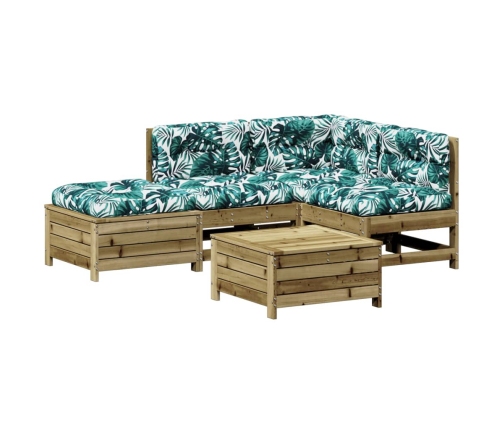 Juego de muebles jardín 5 pzas y cojines madera pino impregnada