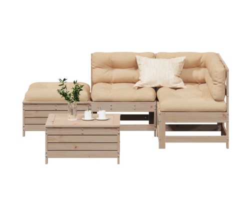 Juego de muebles de jardín 5 pzas y cojines madera maciza pino