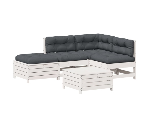 Set muebles jardín 5 pzas con cojines madera maciza pino blanco