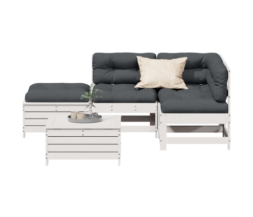 Set muebles jardín 5 pzas con cojines madera maciza pino blanco