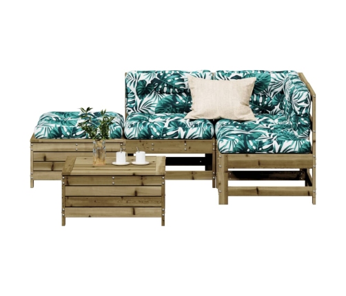 Juego de muebles jardín 5 pzas y cojines madera pino impregnada