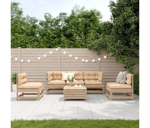 Juego de muebles de jardín 6 pzas y cojines madera maciza pino