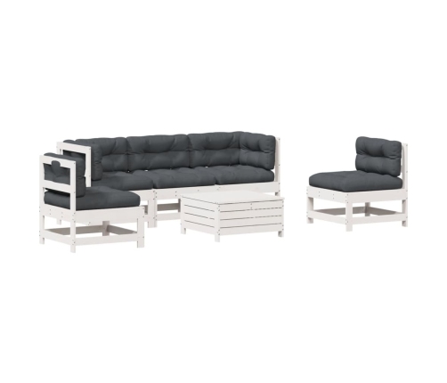 Set muebles jardín 6 pzas con cojines madera maciza pino blanco