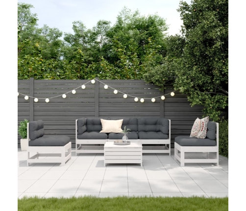 Set muebles jardín 6 pzas con cojines madera maciza pino blanco