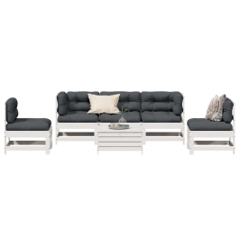 Set muebles jardín 6 pzas con cojines madera maciza pino blanco