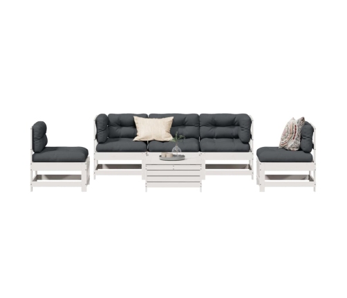 Set muebles jardín 6 pzas con cojines madera maciza pino blanco
