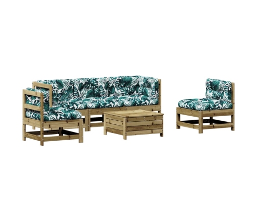 Juego de muebles jardín 6 pzas y cojines madera pino impregnada