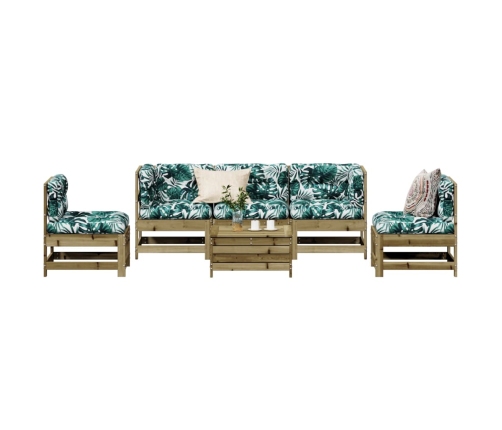 Juego de muebles jardín 6 pzas y cojines madera pino impregnada