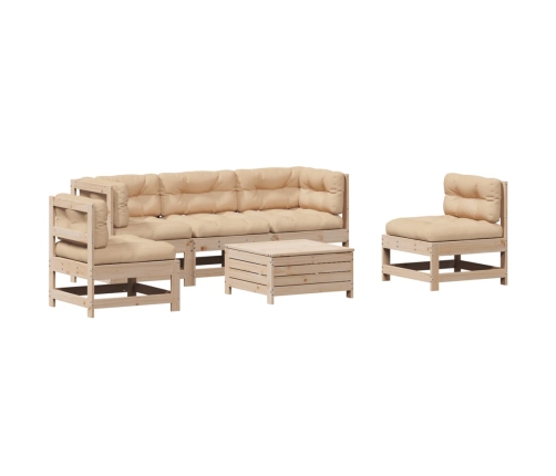 Juego de muebles de jardín 6 pzas y cojines madera maciza pino