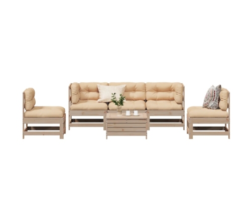Juego de muebles de jardín 6 pzas y cojines madera maciza pino