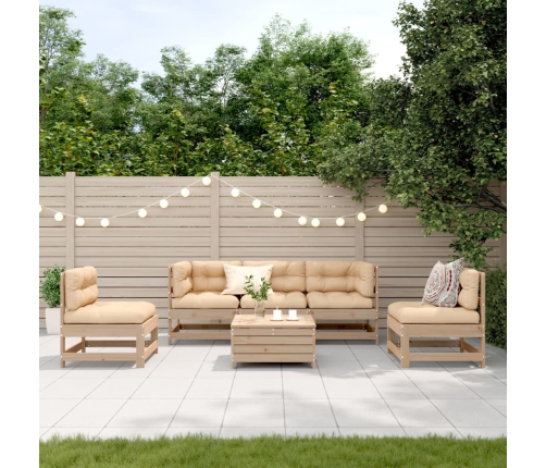 Juego de muebles de jardín 6 pzas y cojines madera maciza pino