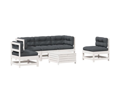 Set muebles jardín 6 pzas con cojines madera maciza pino blanco