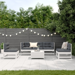 Set muebles jardín 6 pzas con cojines madera maciza pino blanco