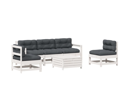Set muebles jardín 6 pzas con cojines madera maciza pino blanco