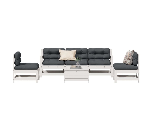 Set muebles jardín 6 pzas con cojines madera maciza pino blanco