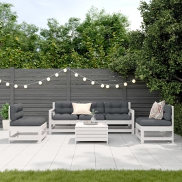 Set muebles jardín 6 pzas con cojines madera maciza pino blanco