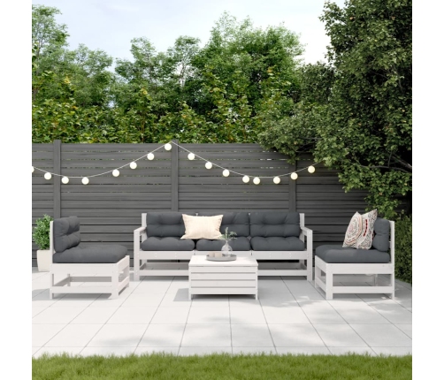 Set muebles jardín 6 pzas con cojines madera maciza pino blanco
