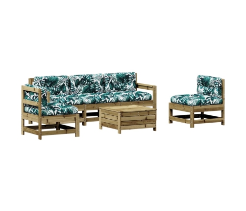 Juego de muebles jardín 6 pzas y cojines madera pino impregnada