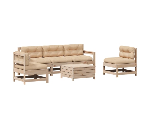 Juego de muebles de jardín 6 pzas y cojines madera maciza pino
