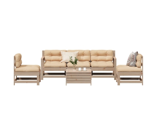Juego de muebles de jardín 6 pzas y cojines madera maciza pino