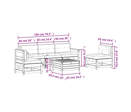 Juego de muebles jardín 6 pzas y cojines madera abeto Douglas