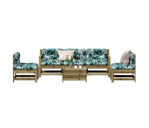 Juego de muebles jardín 6 pzas y cojines madera pino impregnada