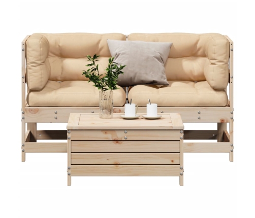 Juego de muebles de jardín 3 pzas y cojines madera maciza pino