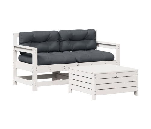 Set de muebles de jardín 3 pzas con cojines madera pino blanco
