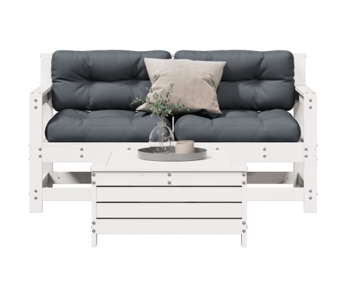 Set de muebles de jardín 3 pzas con cojines madera pino blanco
