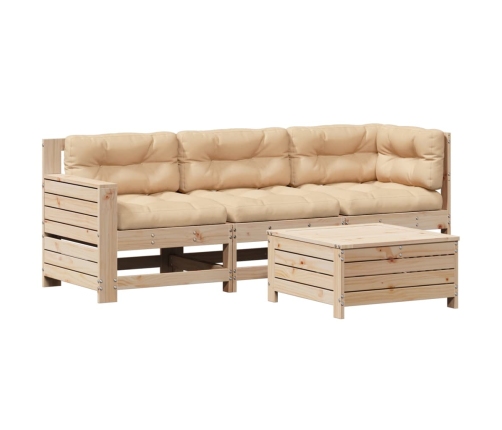 Juego de muebles de jardín 4 pzas y cojines madera maciza pino