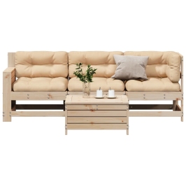Juego de muebles de jardín 4 pzas y cojines madera maciza pino