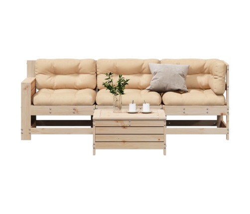 Juego de muebles de jardín 4 pzas y cojines madera maciza pino