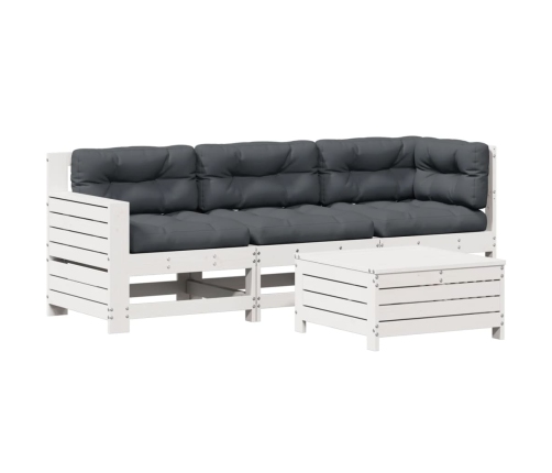 Set muebles jardín 4 pzas con cojines madera maciza pino blanco